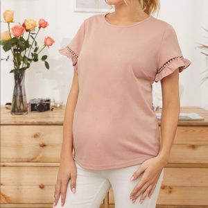 Maternity Pink Lace Sleeve Top